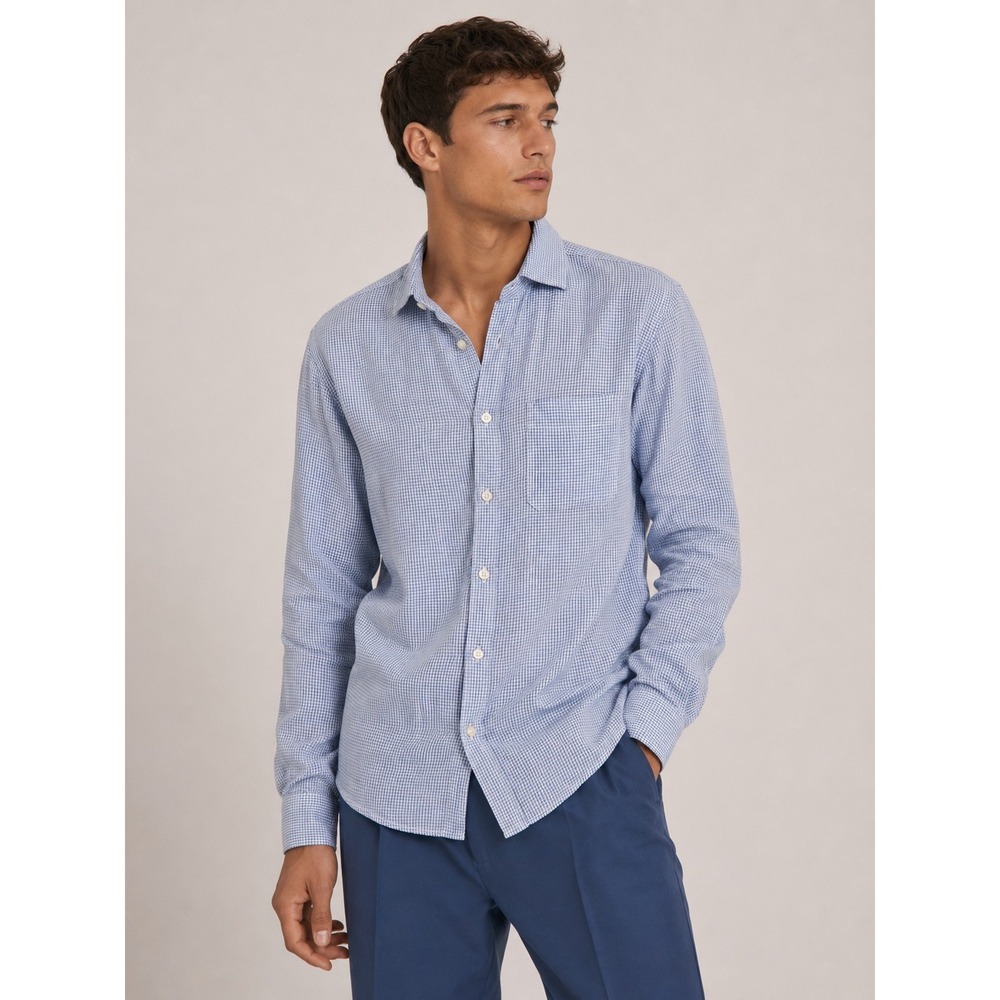 Hartford Mens XL Blue White Micro Dot 100% Cotton Long Sleeve Button Down Shirt